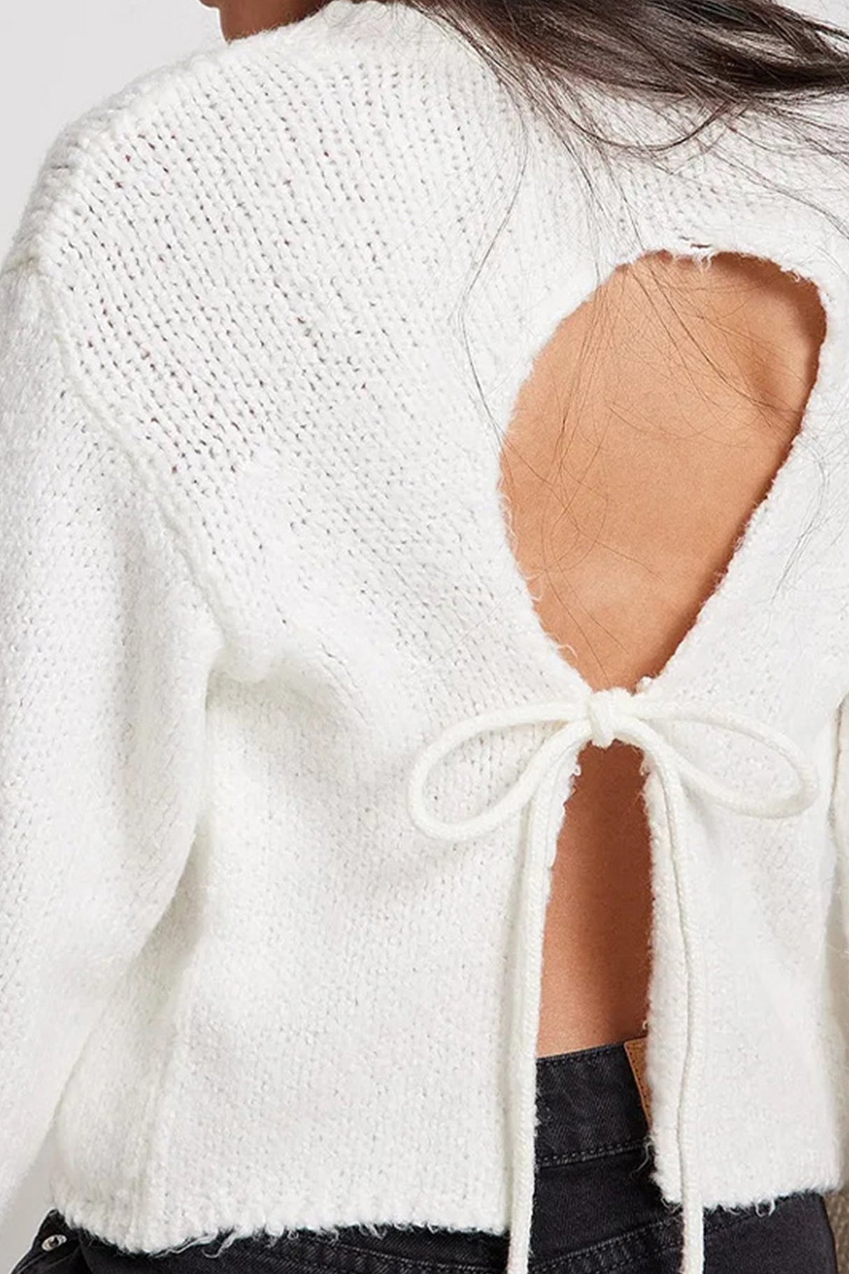 Arolora Backless Tie-up Pullover Sweater