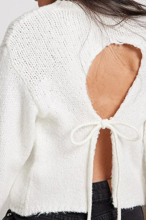 Arolora Backless Tie-up Pullover Sweater