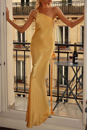 Backless Lace Up Asymmetric Maxi Dress