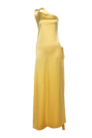 Backless Lace Up Asymmetric Maxi Dress