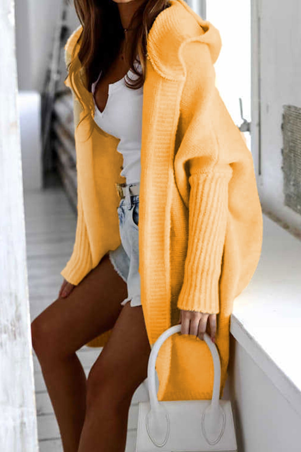 Bat-shaped Hooded Knitted Cardigan