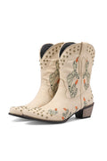 Cactus Embroidery Studded Mid-Calf Boots