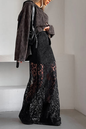 Black Lace Midi Skirt
