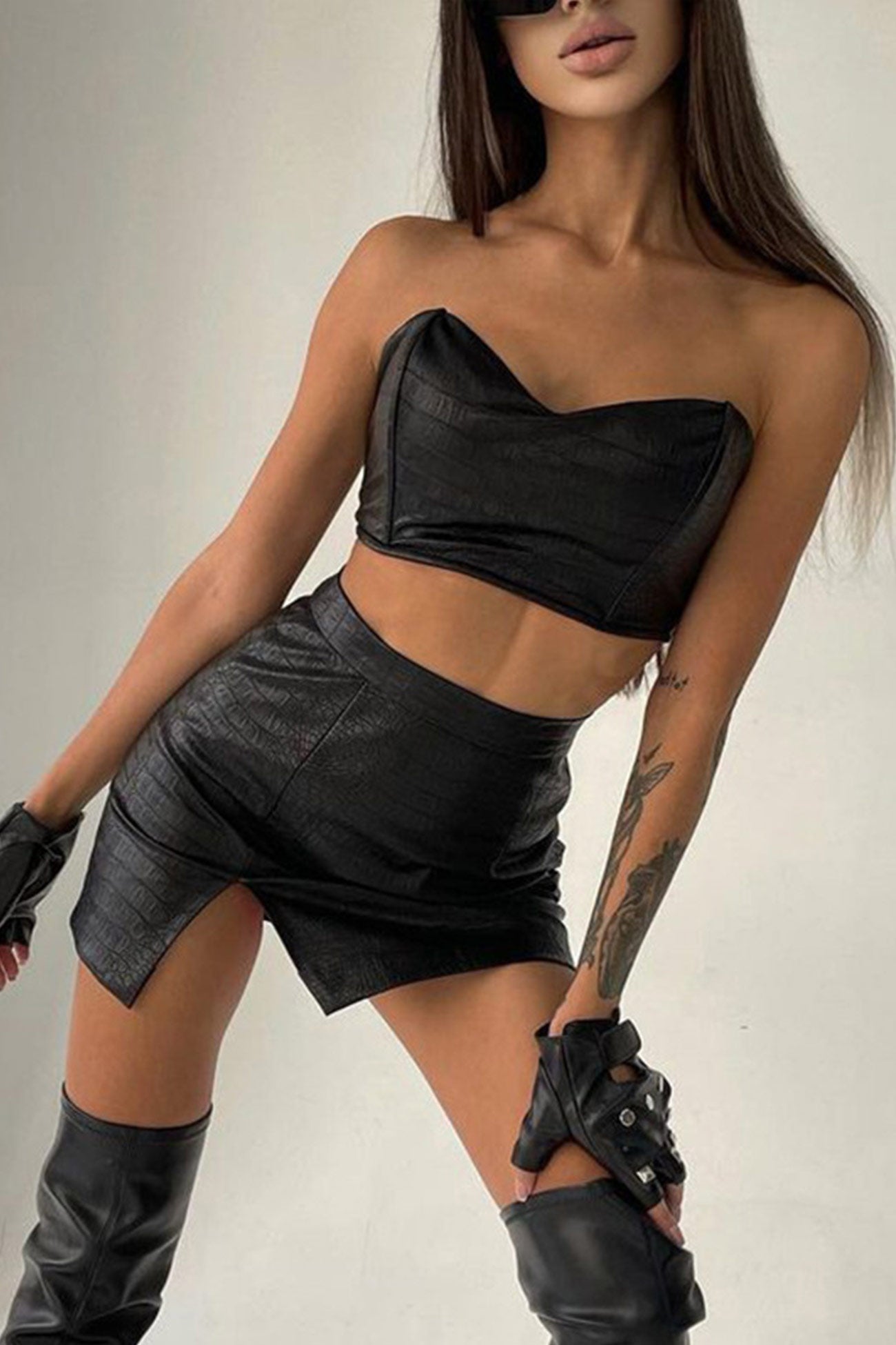 Black Leather Micro Tube Top