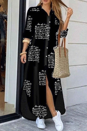 Long Sleeve Button Up Pocket Shirt Dress