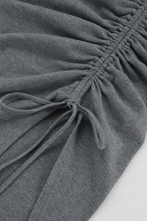 Arolora boat-neck-drawstring-slit-dress