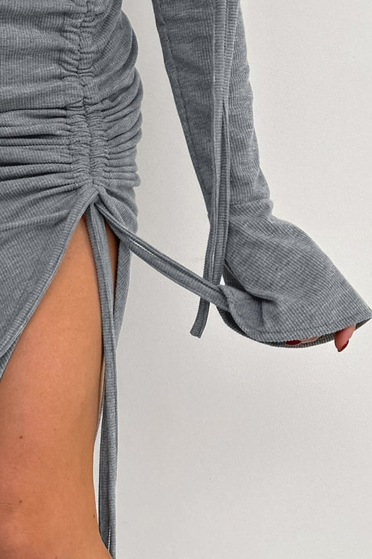 Arolora boat-neck-drawstring-slit-dress