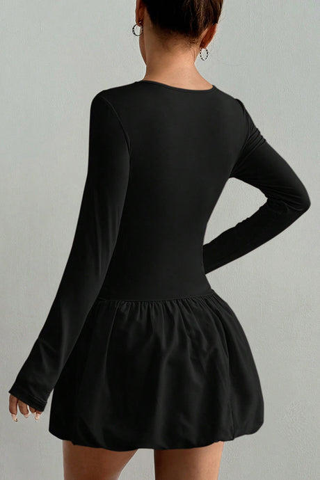 Bodycon Long Sleeve Dress with Puffy Skirt