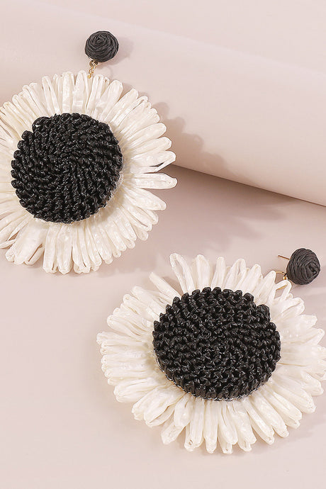 Bohemian Raffia Braided Floral Earrings