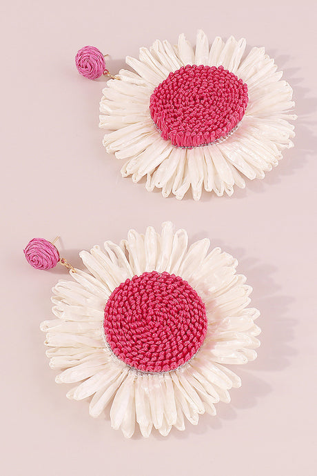 Bohemian Raffia Braided Floral Earrings