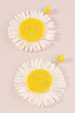 Bohemian Raffia Braided Floral Earrings