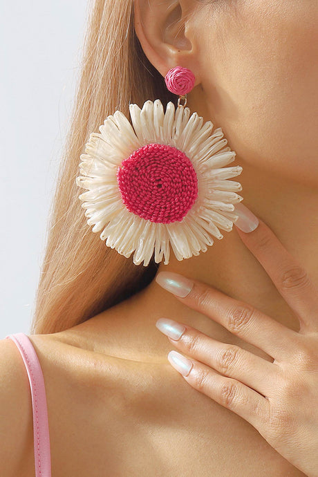 Bohemian Raffia Braided Floral Earrings