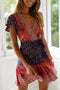 Arolora Bohemian V Neck Tie-waist Slit Mini Dress