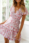 Arolora Bohemian V Neck Tie-waist Slit Mini Dress