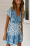 Arolora Bohemian V Neck Tie-waist Slit Mini Dress