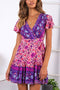 Arolora Bohemian V Neck Tie-waist Slit Mini Dress