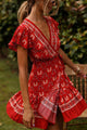 Arolora Bohemian V Neck Tie-waist Slit Mini Dress