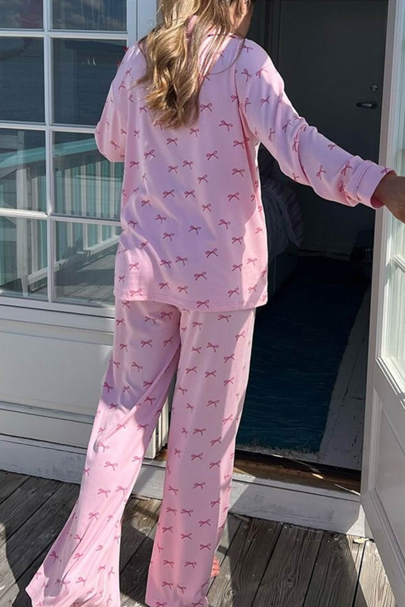 Arolora Bow Print Two-piece Loungewear
