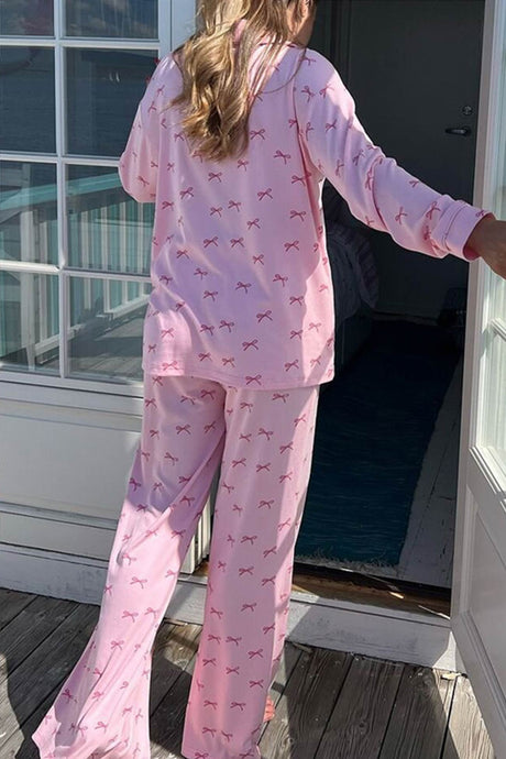 Arolora Bow Print Two-piece Loungewear