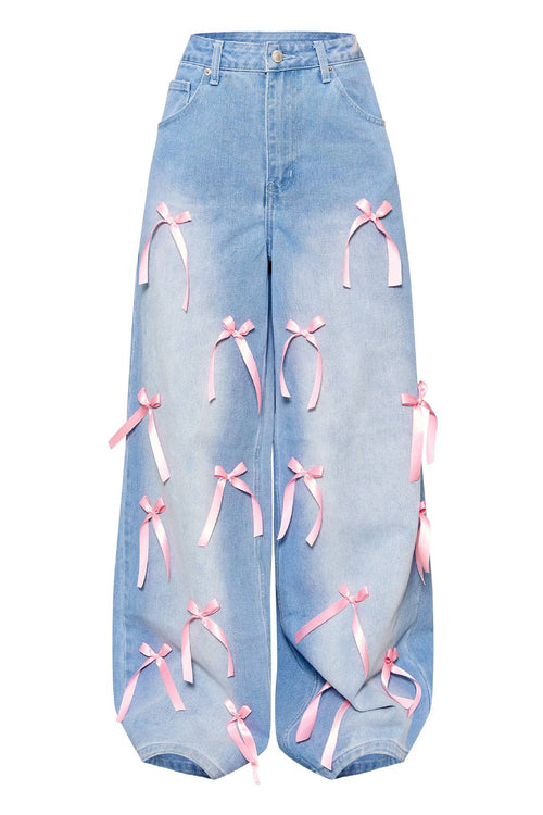 Arolora Bow Ribbon High Rise Jeans
