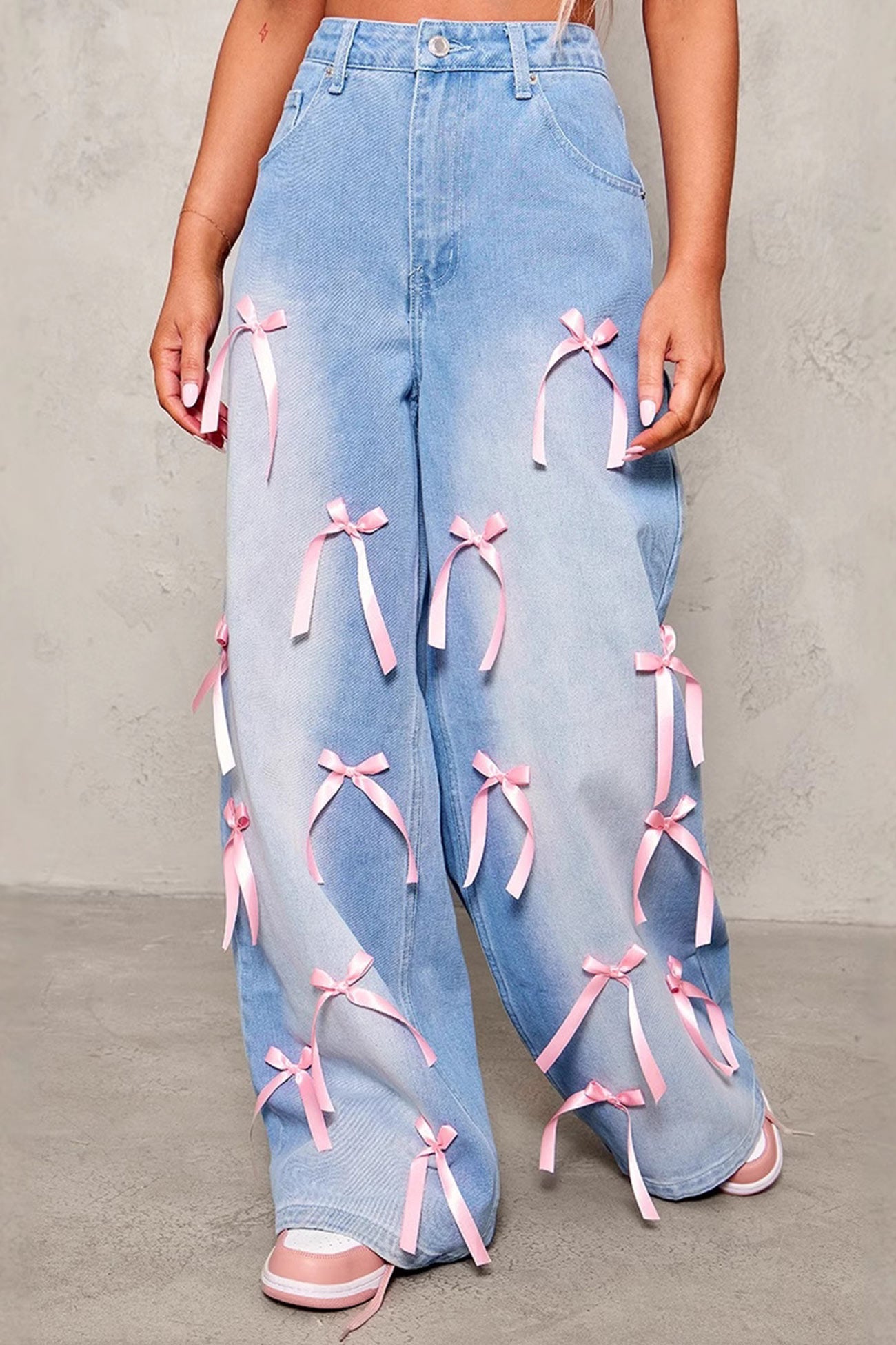 Arolora Bow Ribbon High Rise Jeans