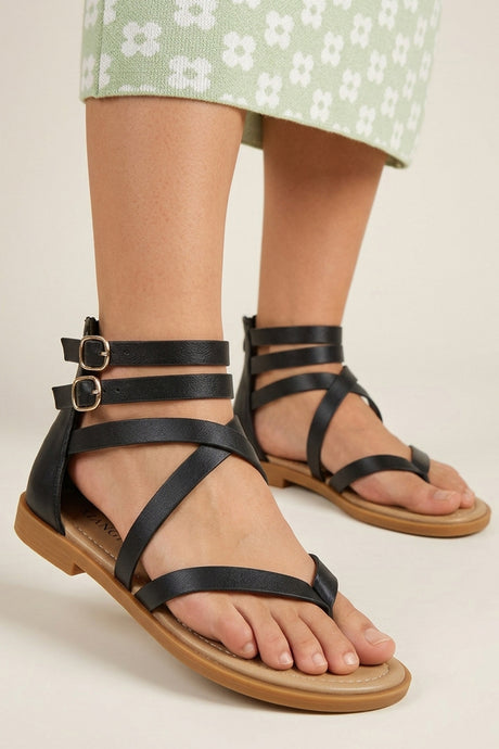 Buckle Ankle Strap Zipper Thong Sandals