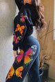 Arolora Butterfly Print Zip-up Hoodie Sweatpants Set