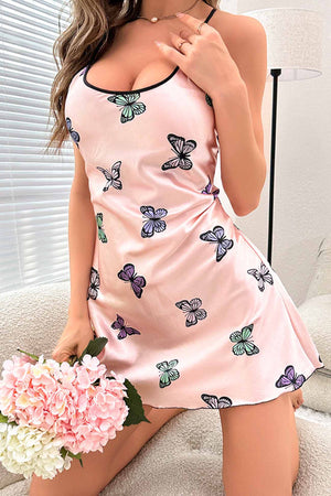 Butterfly Satin Strappy Backless Nightgown