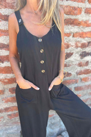 Arolora Button Closure Backless Loose Overalls