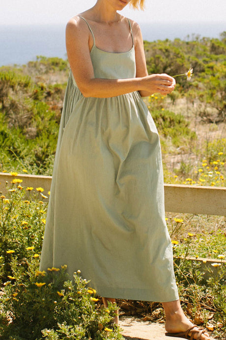 Button-back Pocketed Cotton Cami Dress