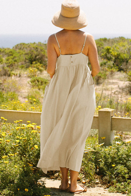Button-back Pocketed Cotton Cami Dress