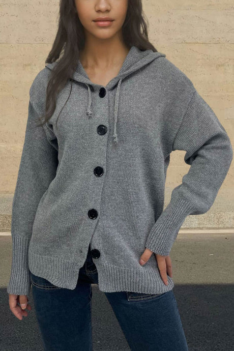 Arolora button-down-knit-hooded-cardigan