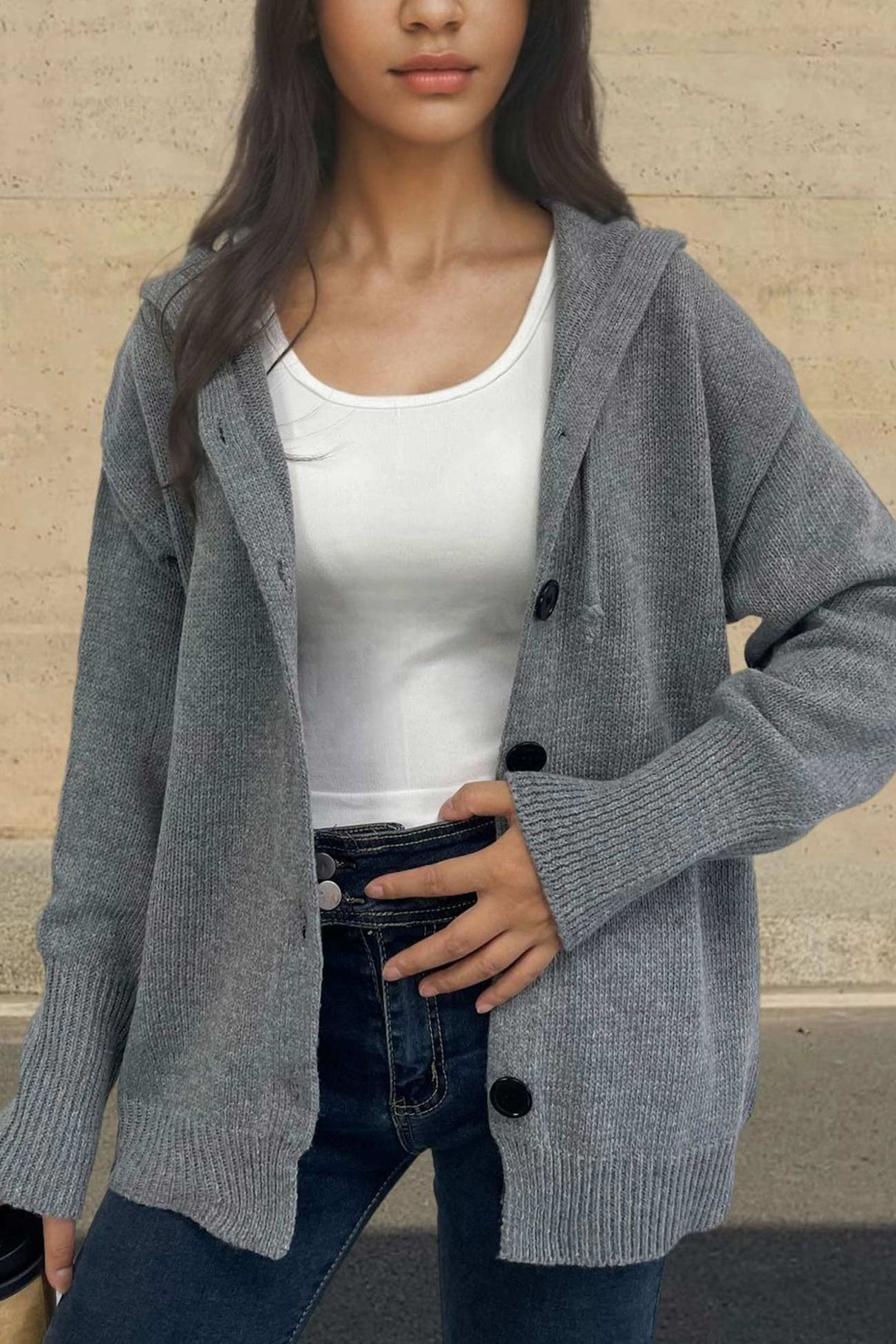 Arolora button-down-knit-hooded-cardigan