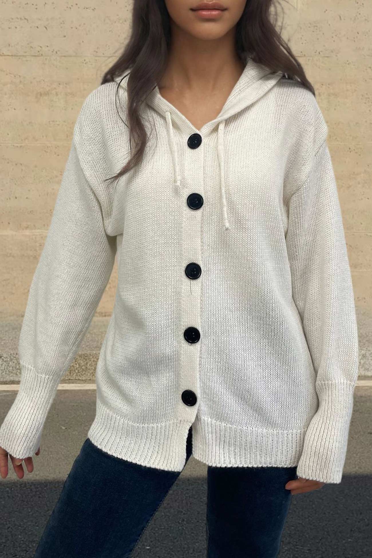 Arolora button-down-knit-hooded-cardigan
