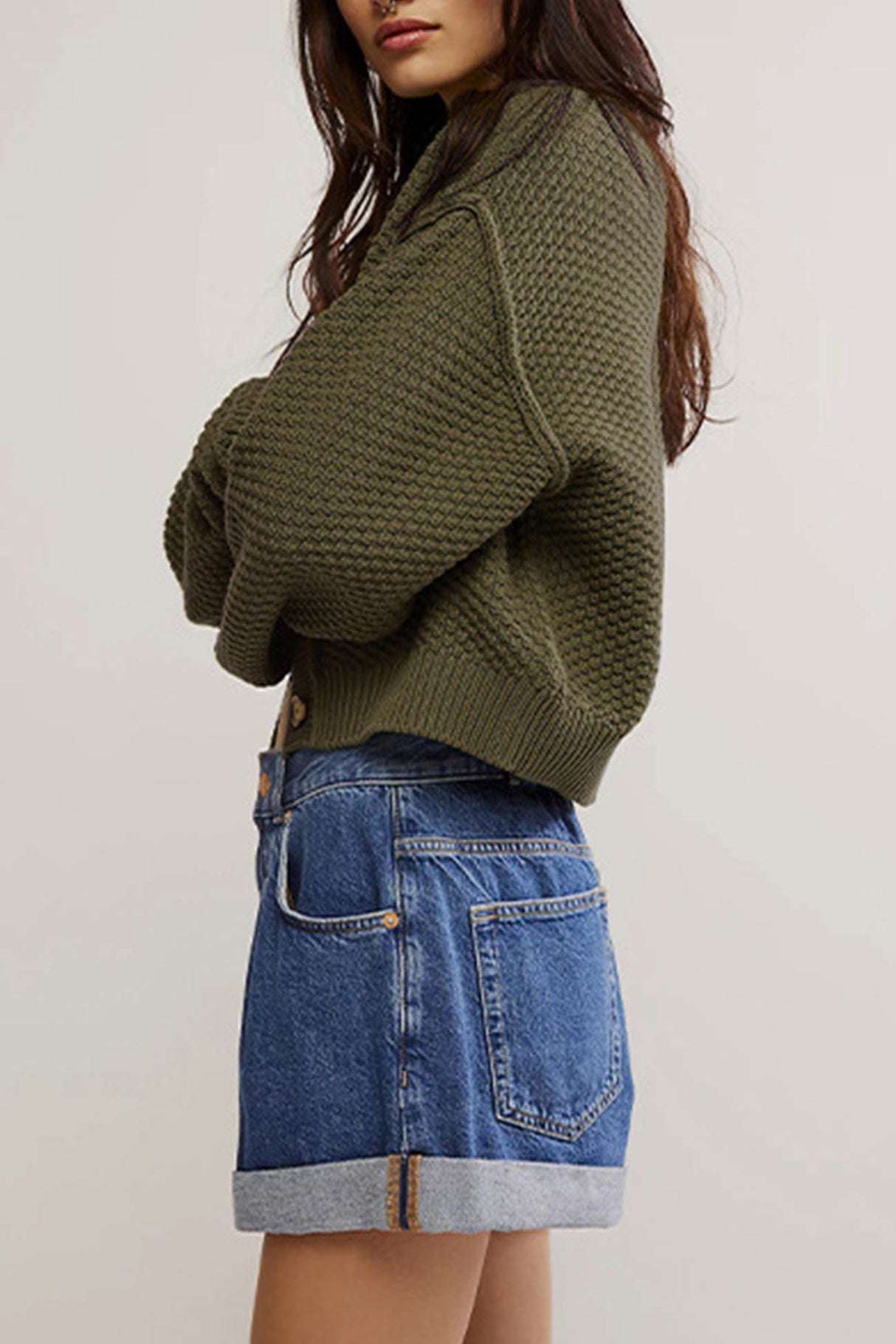 Arolora button-down-long-sleeve-crop-cardigan