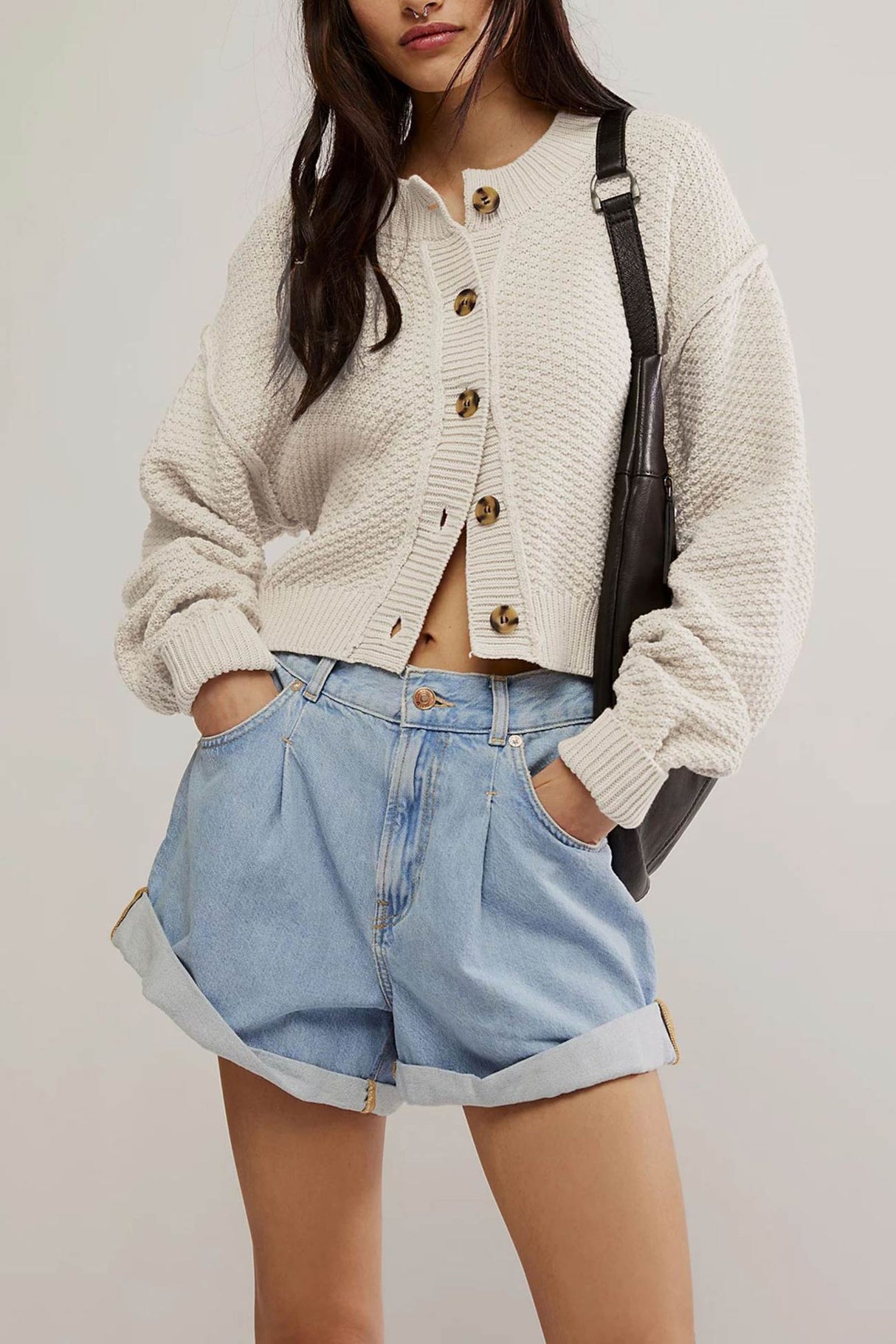 Arolora button-down-long-sleeve-crop-cardigan