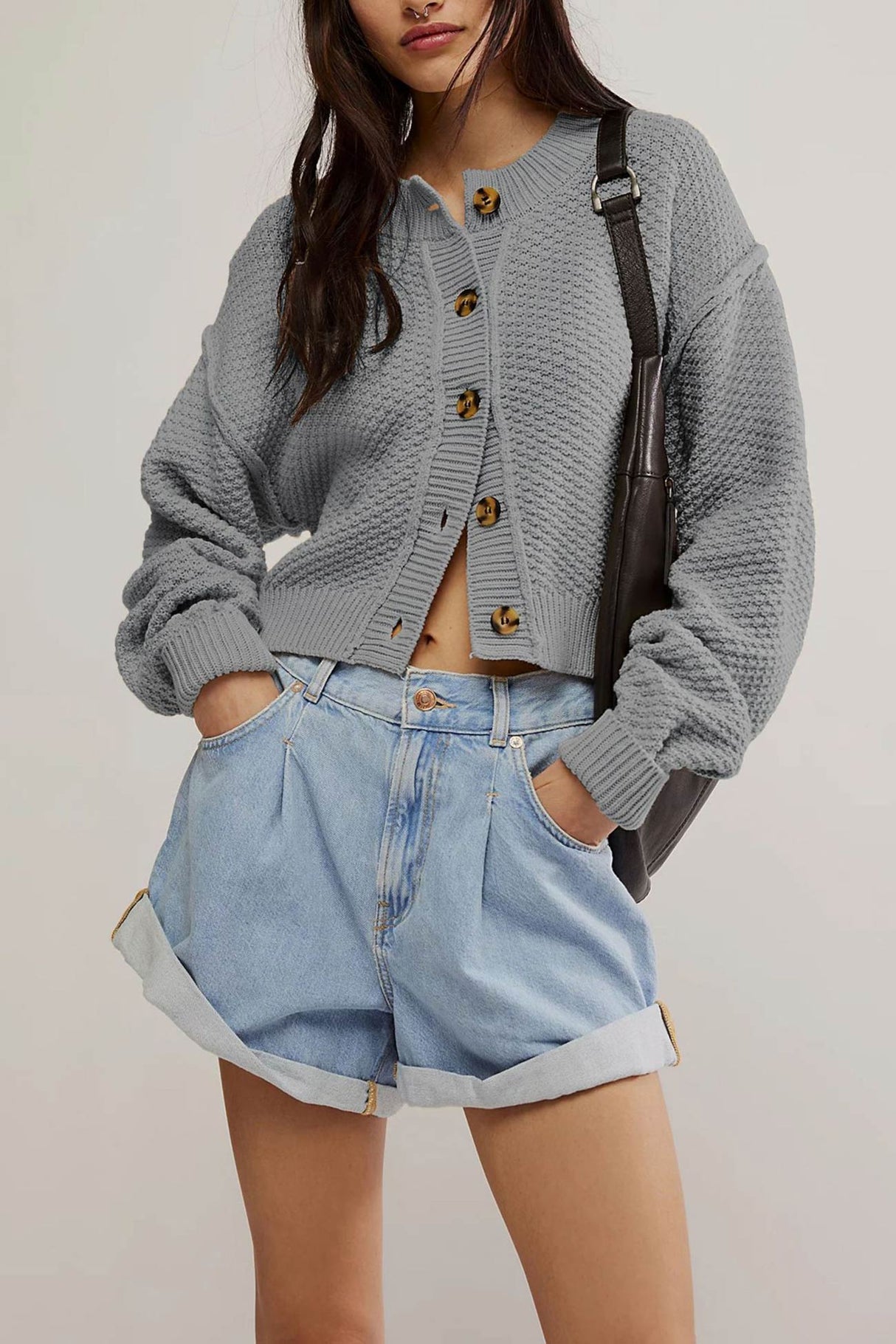 Arolora button-down-long-sleeve-crop-cardigan