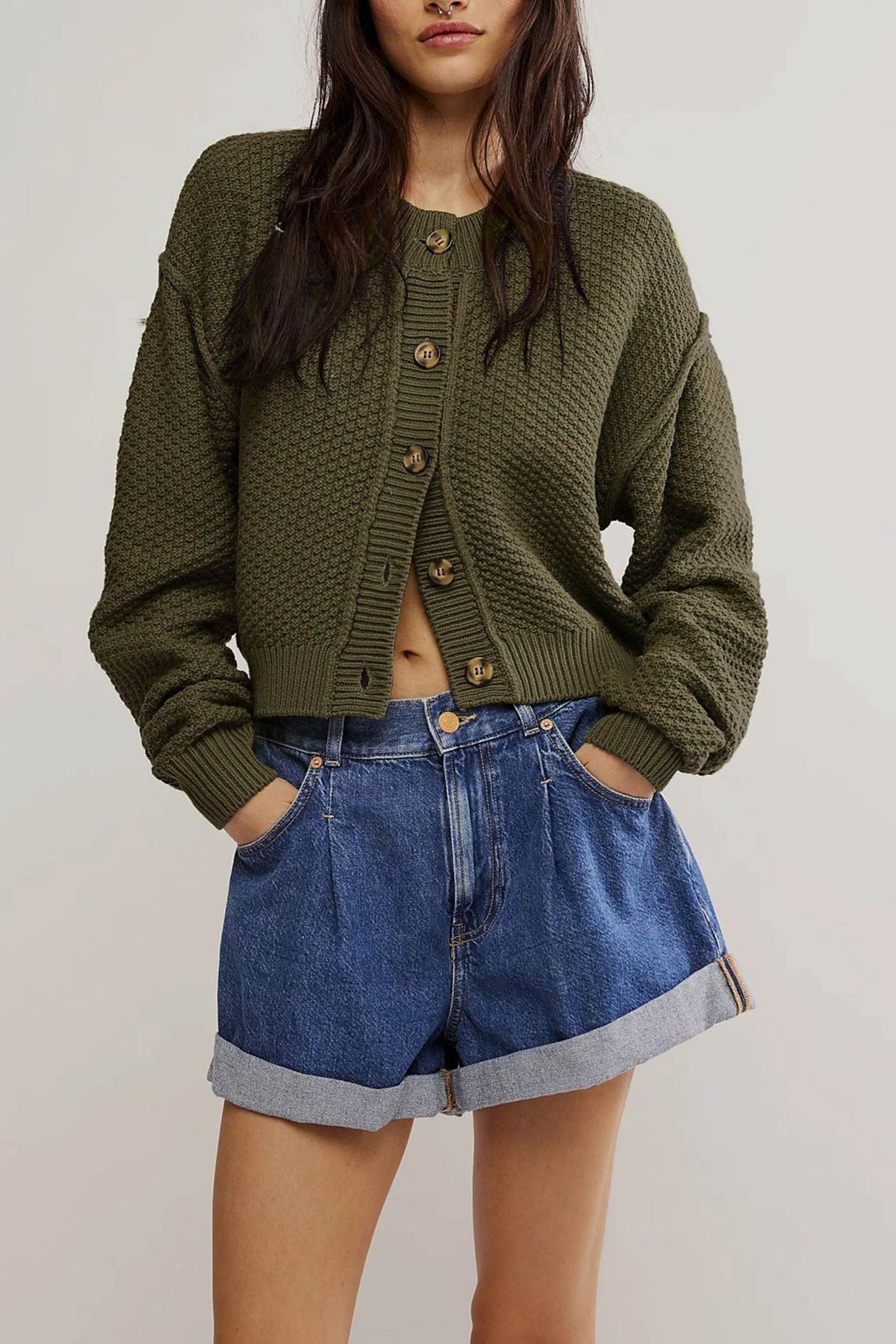 Arolora button-down-long-sleeve-crop-cardigan