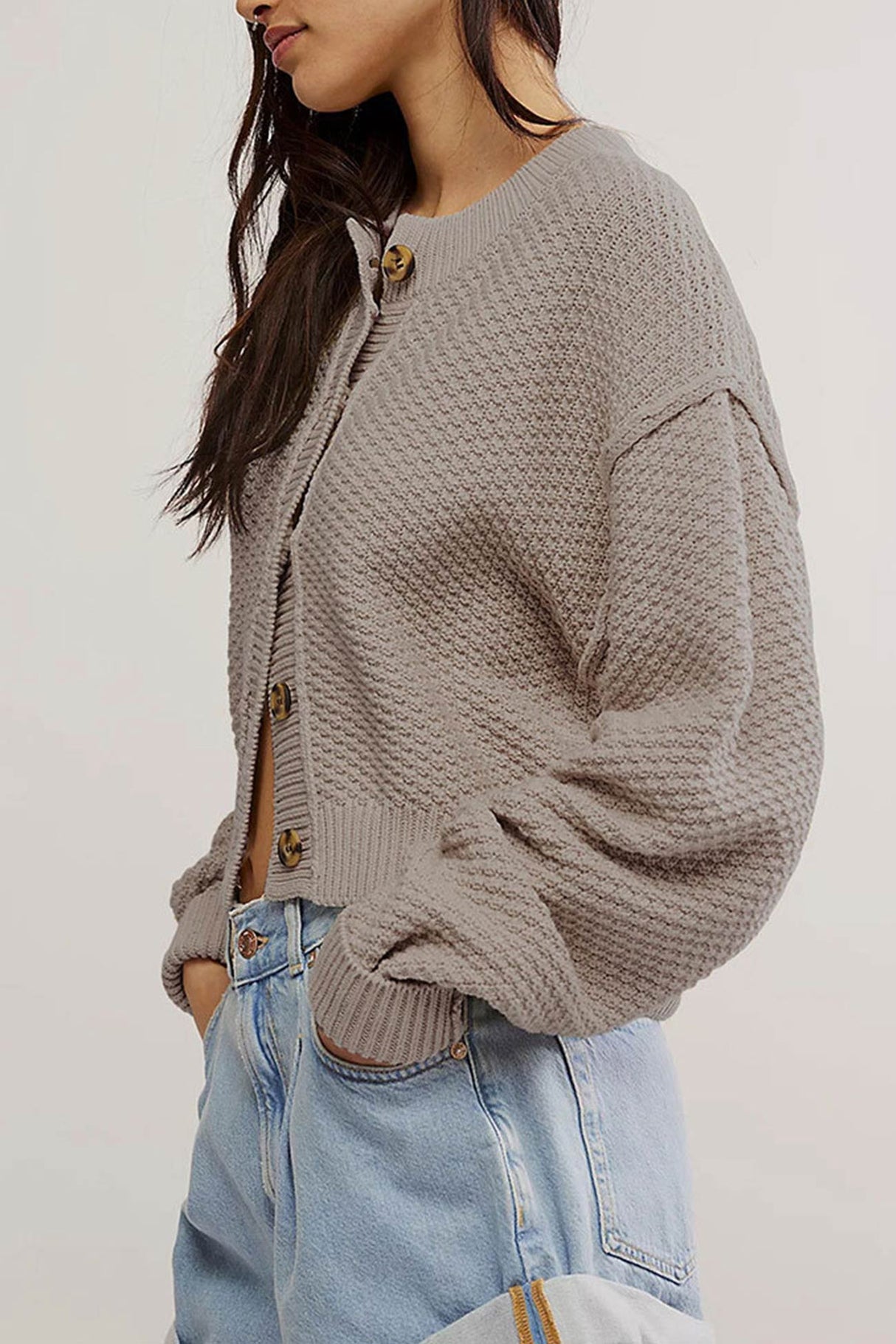 Arolora button-down-long-sleeve-crop-cardigan