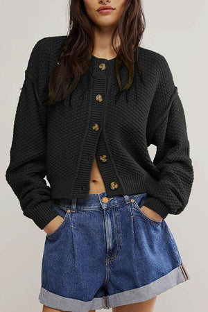 Arolora button-down-long-sleeve-crop-cardigan