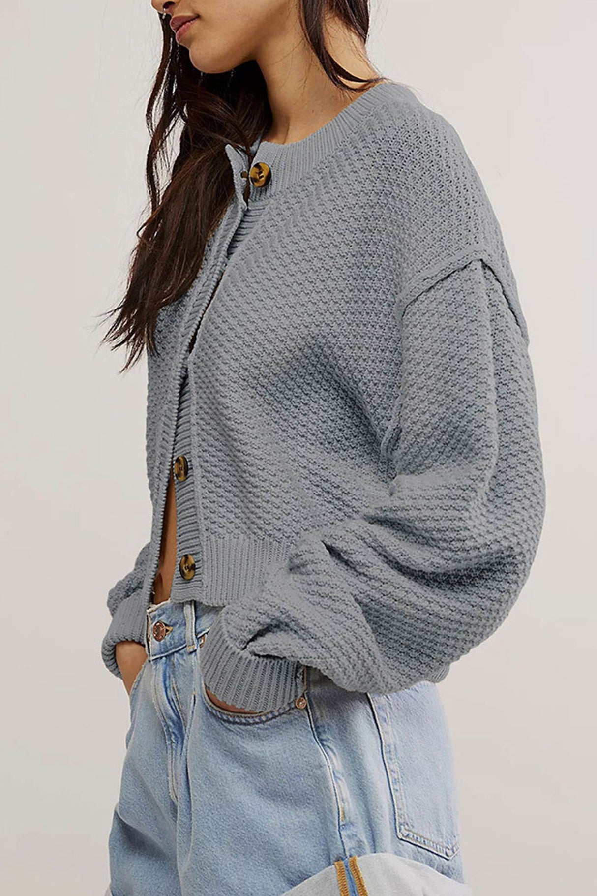 Arolora button-down-long-sleeve-crop-cardigan