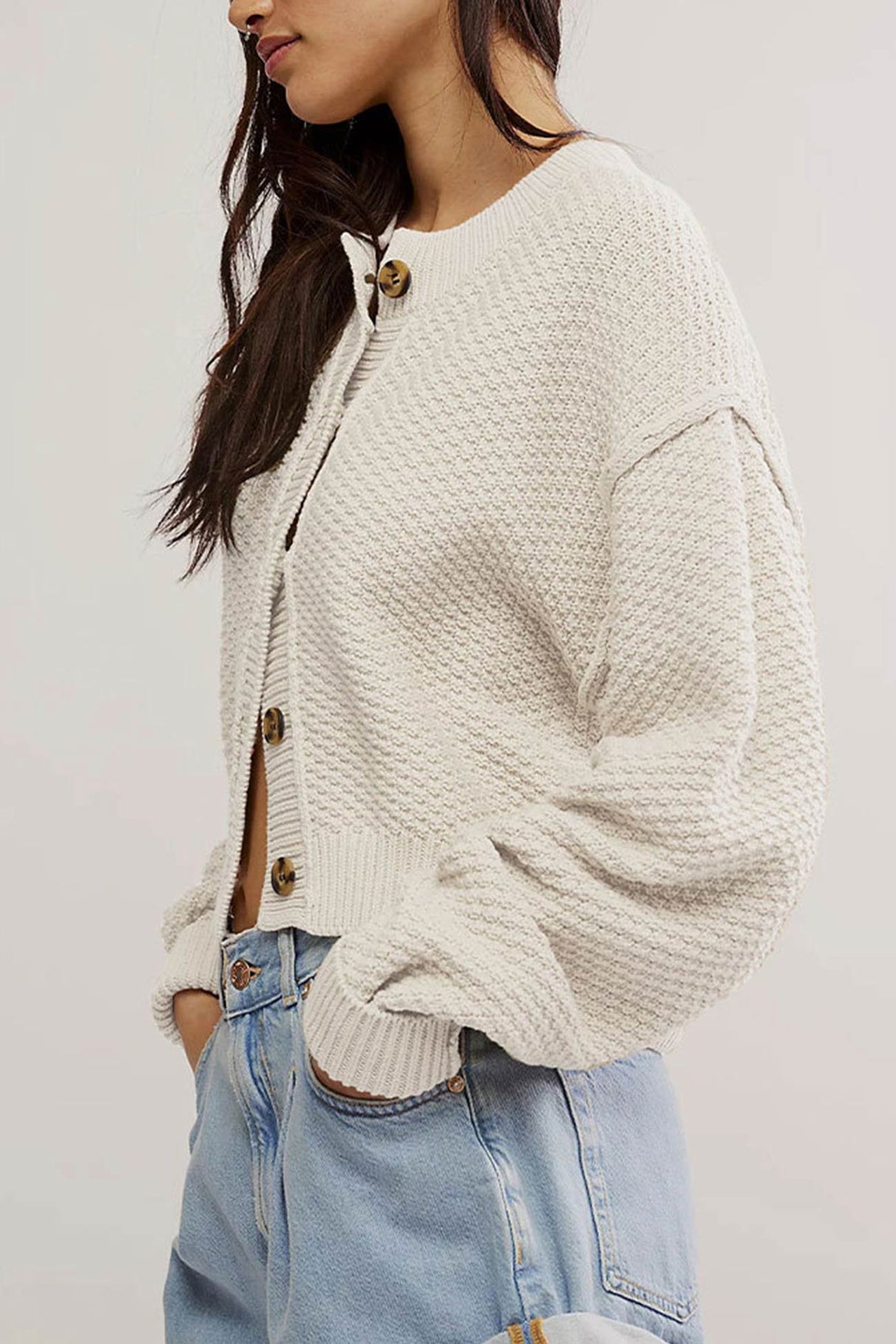 Arolora button-down-long-sleeve-crop-cardigan