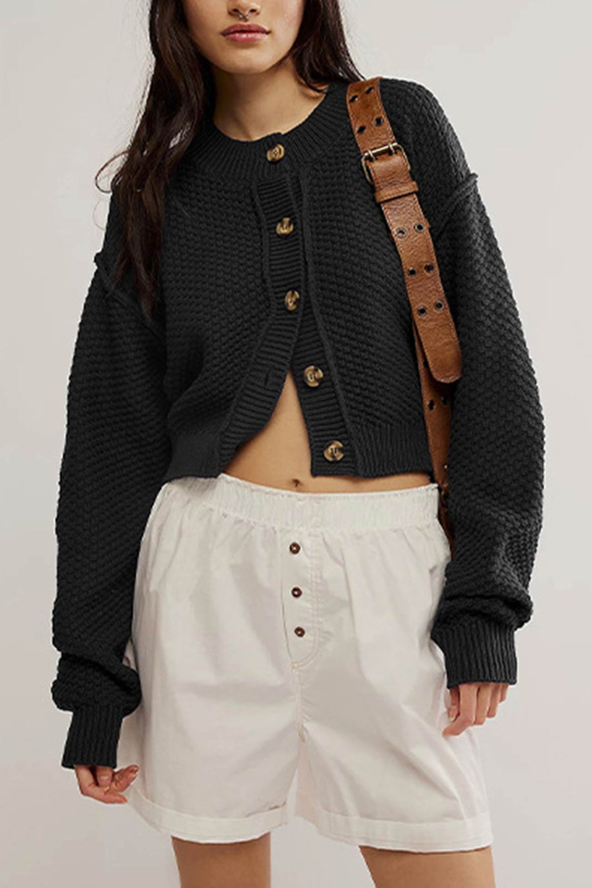 Arolora button-down-long-sleeve-crop-cardigan