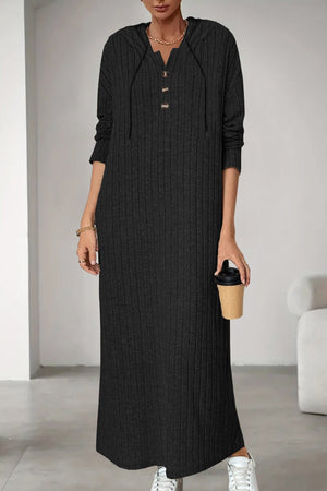 Arolora button-down-ribbed-knit-hooded-dress