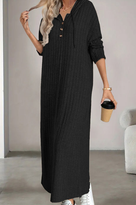 Arolora button-down-ribbed-knit-hooded-dress