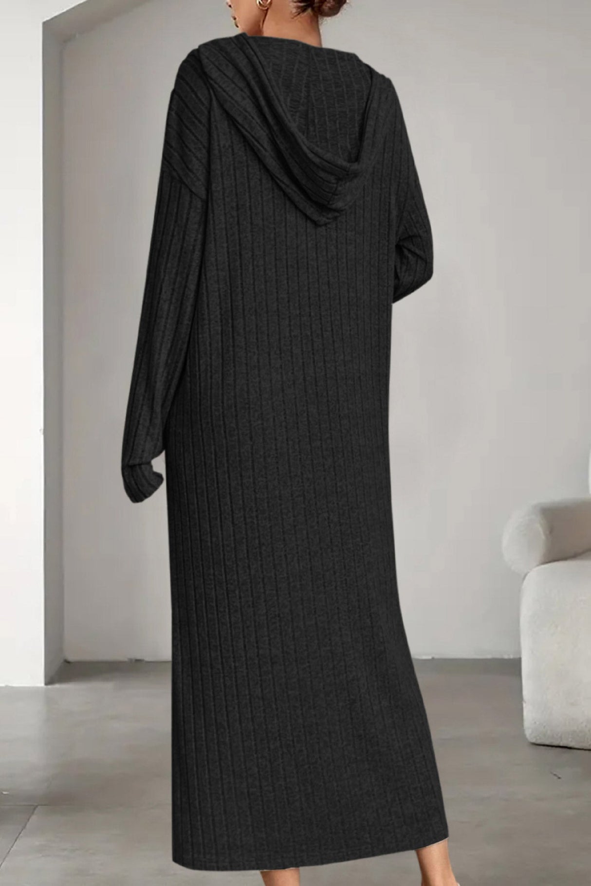 Arolora button-down-ribbed-knit-hooded-dress