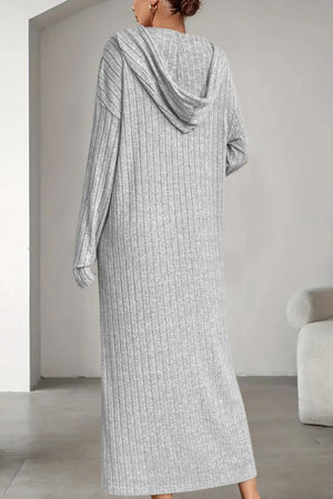 Arolora button-down-ribbed-knit-hooded-dress