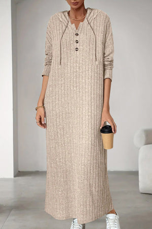 Arolora button-down-ribbed-knit-hooded-dress