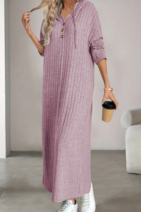 Arolora button-down-ribbed-knit-hooded-dress