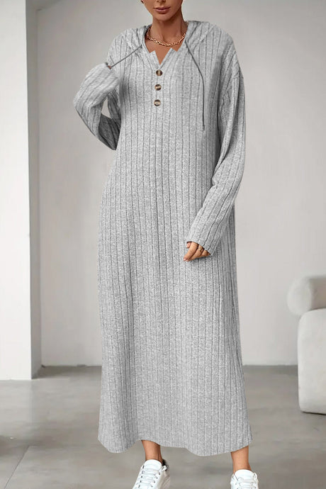 Arolora button-down-ribbed-knit-hooded-dress